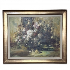Framed Oil Painting on Canvas by Martin Boll&eacute; (1912&ndash;1968) 'Still Life with Bouquet of Roses' dated 1961