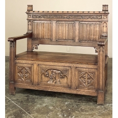 Antique Gothic Revival Carved Hall Bench