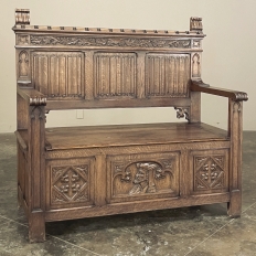 Antique Gothic Revival Carved Hall Bench