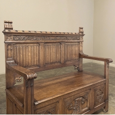 Antique Gothic Revival Carved Hall Bench