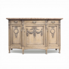 19th Century French Louis XVI Marble Top Buffet in Stripped Oak