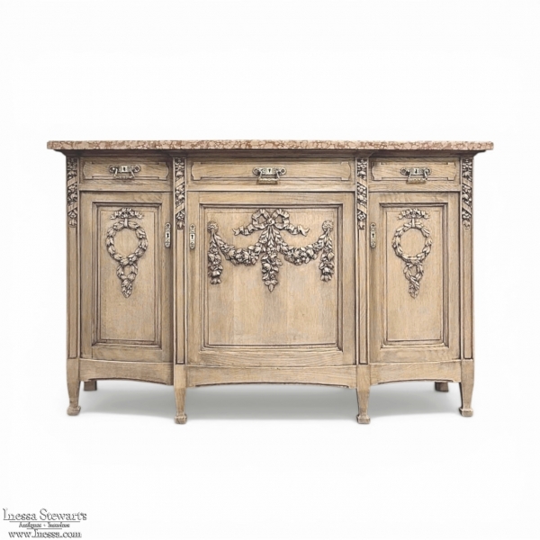 19th Century French Louis XVI Marble Top Buffet in Stripped Oak