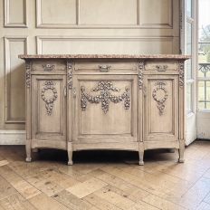 19th Century French Louis XVI Marble Top Buffet in Stripped Oak