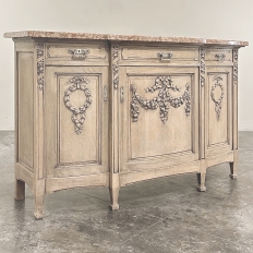 19th Century French Louis XVI Marble Top Buffet in Stripped Oak