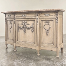 19th Century French Louis XVI Marble Top Buffet in Stripped Oak