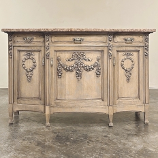 19th Century French Louis XVI Marble Top Buffet in Stripped Oak