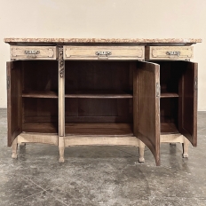 19th Century French Louis XVI Marble Top Buffet in Stripped Oak