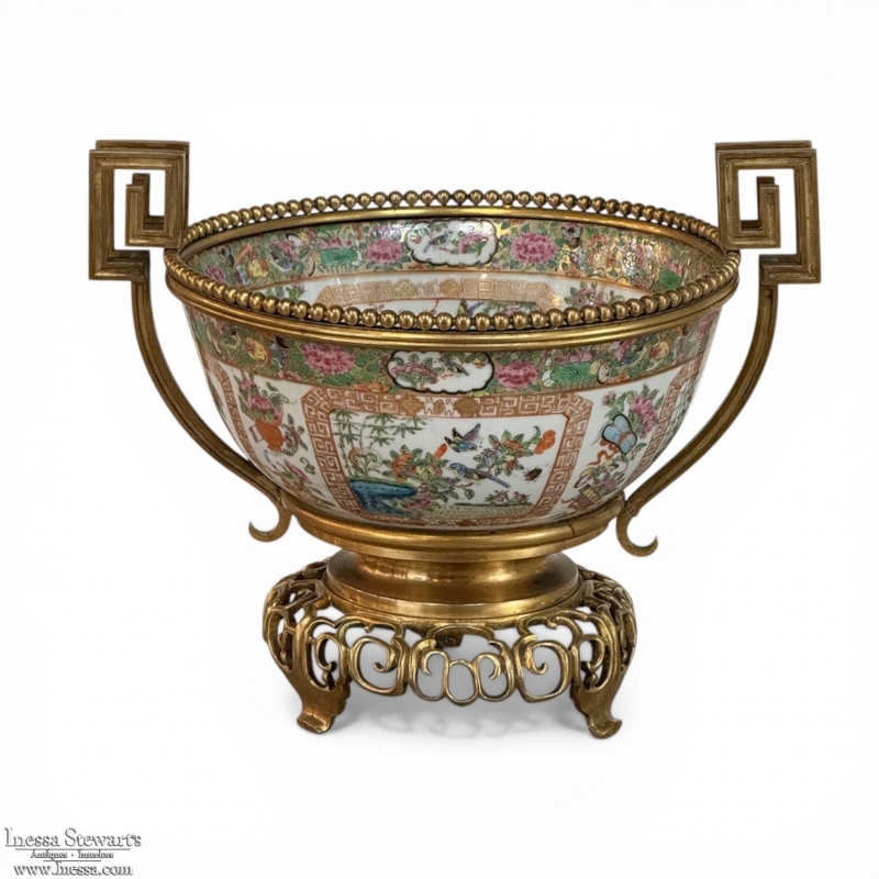 19th Century Chinese Rose Medallion Porcelain Centerpiece with French Bronze Mounts