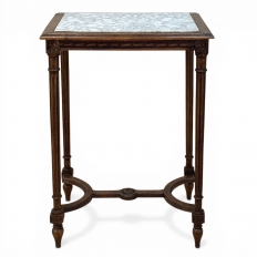 19th Century French Louis XVI Style Oak End Table with Carrara Marble