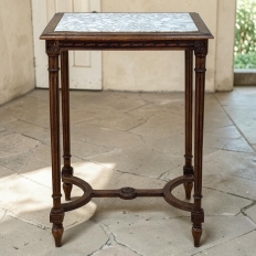 19th Century French Louis XVI Style Oak End Table with Carrara Marble