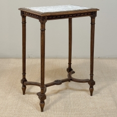 19th Century French Louis XVI Style Oak End Table with Carrara Marble