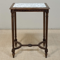 19th Century French Louis XVI Style Oak End Table with Carrara Marble