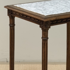 19th Century French Louis XVI Style Oak End Table with Carrara Marble