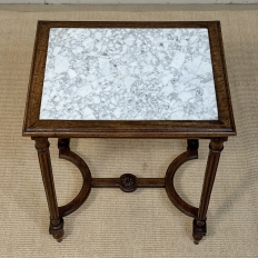 19th Century French Louis XVI Style Oak End Table with Carrara Marble