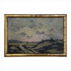 Framed Oil Painting on Canvas by D&eacute;sir&eacute; Merny (1865&ndash;1947) 'Country Road at Dusk'