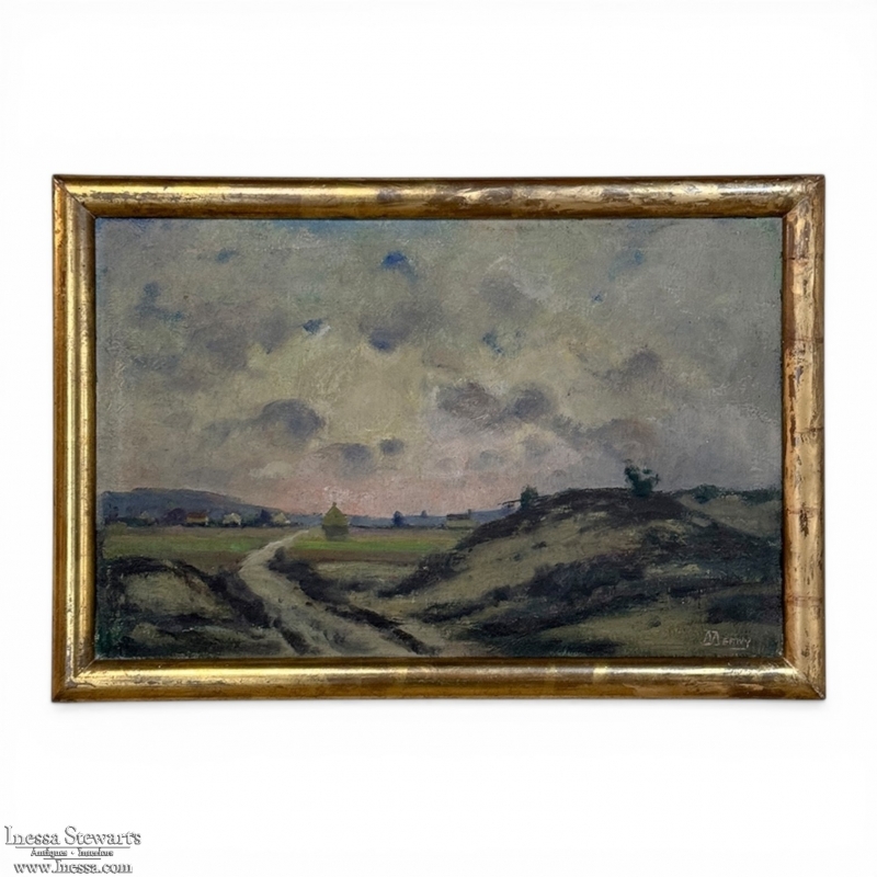Framed Oil Painting on Canvas by Désiré Merny (1865–1947) 'Country Road at Dusk'