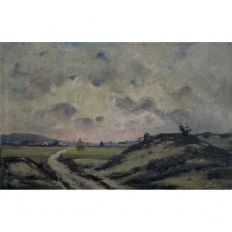 Framed Oil Painting on Canvas by Désiré Merny (1865–1947) 'Country Road at Dusk'