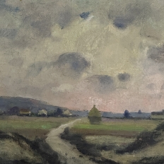 Framed Oil Painting on Canvas by Désiré Merny (1865–1947) 'Country Road at Dusk'