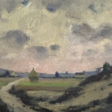 Framed Oil Painting on Canvas by Désiré Merny (1865–1947) 'Country Road at Dusk'