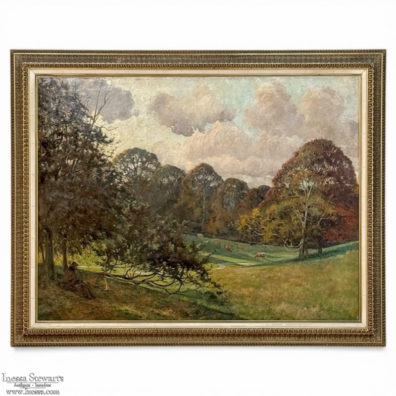 Framed Pastoral Oil Painting on Canvas by Léon Dardenne (1865–1912), dated 1897