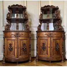 Pair 19th Century French Napoleon III Period Corner Cabinets ~ Vaisseliers