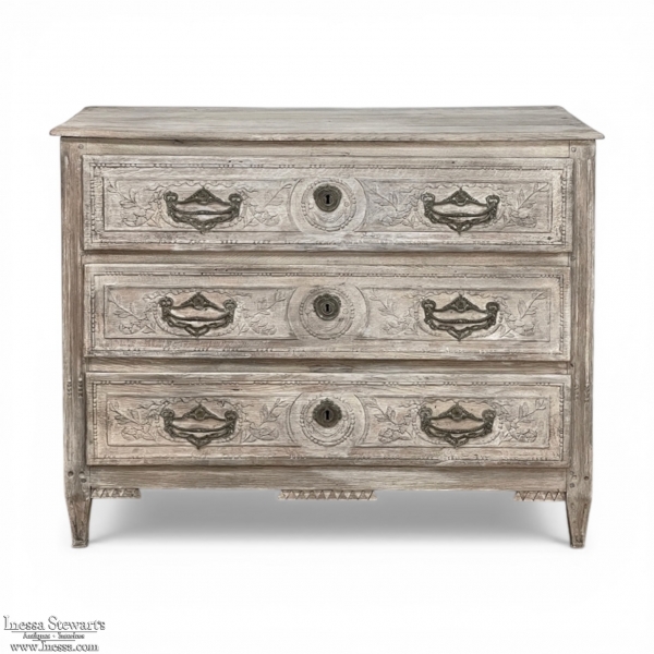 18th Century Country French Whitewashed Commode with Bronze Hardware