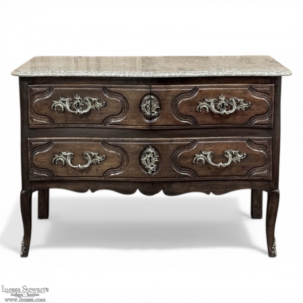 18th Century French Louis XV Walnut Marble Top Commode