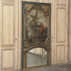 Monumental 19th Century Hand-Painted French Beaux-Arts Chateau Trumeau with Parrots