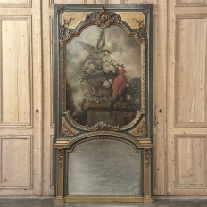 Monumental 19th Century Hand-Painted French Beaux-Arts Chateau Trumeau with Parrots