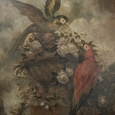 Monumental 19th Century Hand-Painted French Beaux-Arts Chateau Trumeau with Parrots