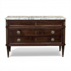 Mid-Century French Mahogany Commode with Carrara Marble Top in Louis XVI Style