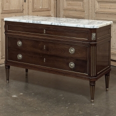 Mid-Century French Mahogany Commode with Carrara Marble Top in Louis XVI Style