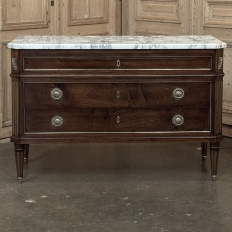 Mid-Century French Mahogany Commode with Carrara Marble Top in Louis XVI Style