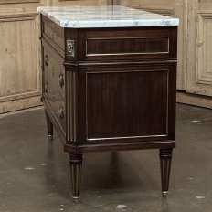 Mid-Century French Mahogany Commode with Carrara Marble Top in Louis XVI Style