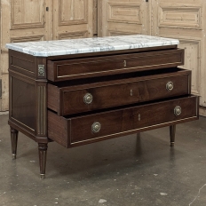 Mid-Century French Mahogany Commode with Carrara Marble Top in Louis XVI Style