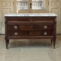 Mid-Century French Mahogany Commode with Carrara Marble Top in Louis XVI Style