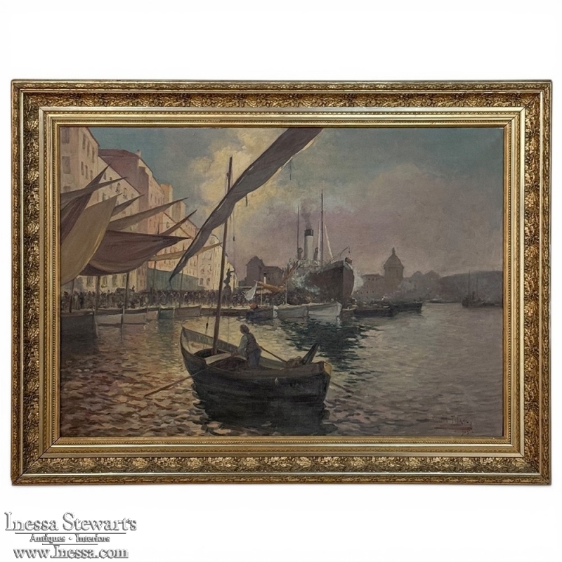 Grand Signed Oil Painting on Canvas by Luigi Tafani, 'View of Venice' dated 1903