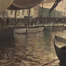 Grand Signed Oil Painting on Canvas by Luigi Tafani, 'View of Venice' dated 1903