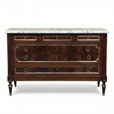 French Mahogany Louis XVI Style Commode with Carrara Marble Top
