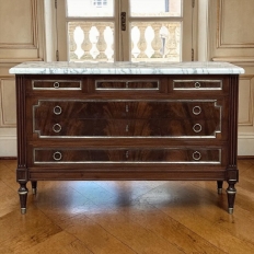 French Mahogany Louis XVI Style Commode with Carrara Marble Top