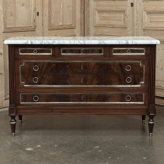 French Mahogany Louis XVI Style Commode with Carrara Marble Top