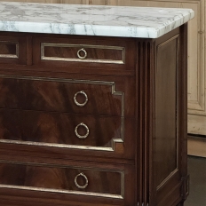 French Mahogany Louis XVI Style Commode with Carrara Marble Top