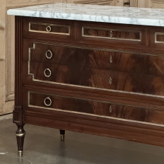 French Mahogany Louis XVI Style Commode with Carrara Marble Top