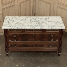 French Mahogany Louis XVI Style Commode with Carrara Marble Top