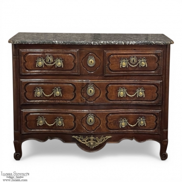 18th Century Country French Walnut Marble Top Commode ~ Chest of Drawers