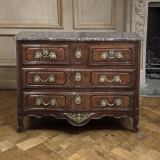 18th Century Country French Walnut Marble Top Commode ~ Chest of Drawers
