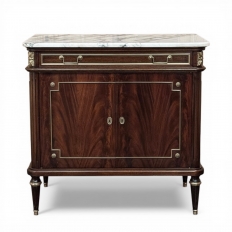 French Mahogany Louis XVI Style Two-Door Buffet with Carrara Marble Top