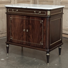 French Mahogany Louis XVI Style Two-Door Buffet with Carrara Marble Top