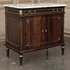French Mahogany Louis XVI Style Two-Door Buffet with Carrara Marble Top