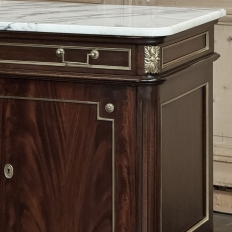 French Mahogany Louis XVI Style Two-Door Buffet with Carrara Marble Top